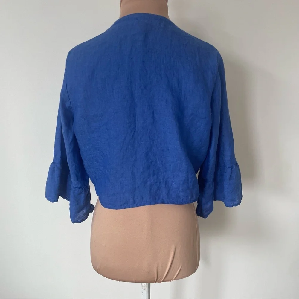 Marina St. Barth Bolero Nodo Central Linen Tie Front Plunge Cropped Top EUC OS - Picture 4 of 9